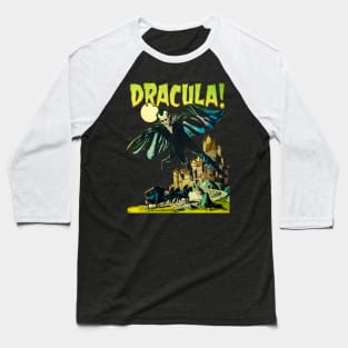 Dracula Flying Horses Castle Moon Vampire Halloween Retro Comic Vintage Cartoon Old Classic Baseball T-Shirt